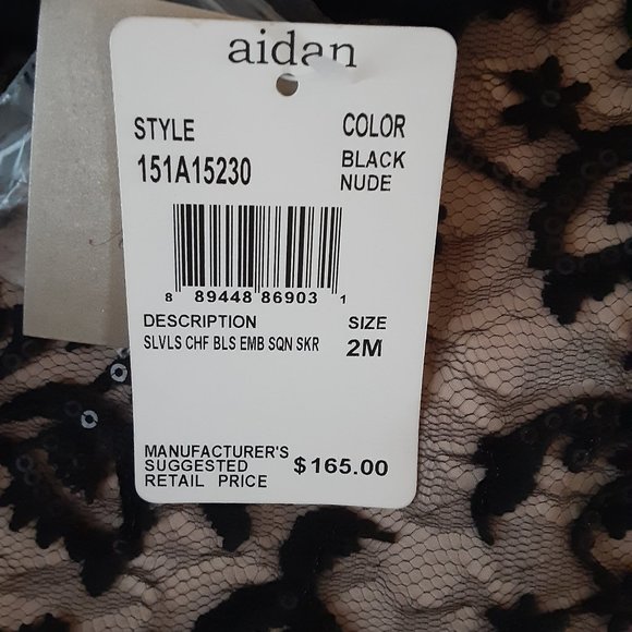 Aidan Mattox - Embroidered Chiffon Blouson Black/Nude Short Dress - Picture 8 of 14